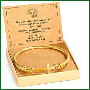 Stainless Steel Cross Bracelet with Faith Card, Inspirational Gift
